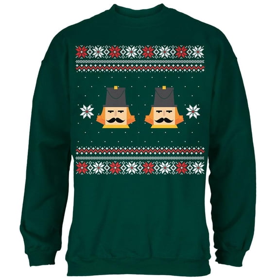 Nutcracker Full Color Ugly Christmas Sweater Dark Green Adult Sweatshirt - 2X-Large