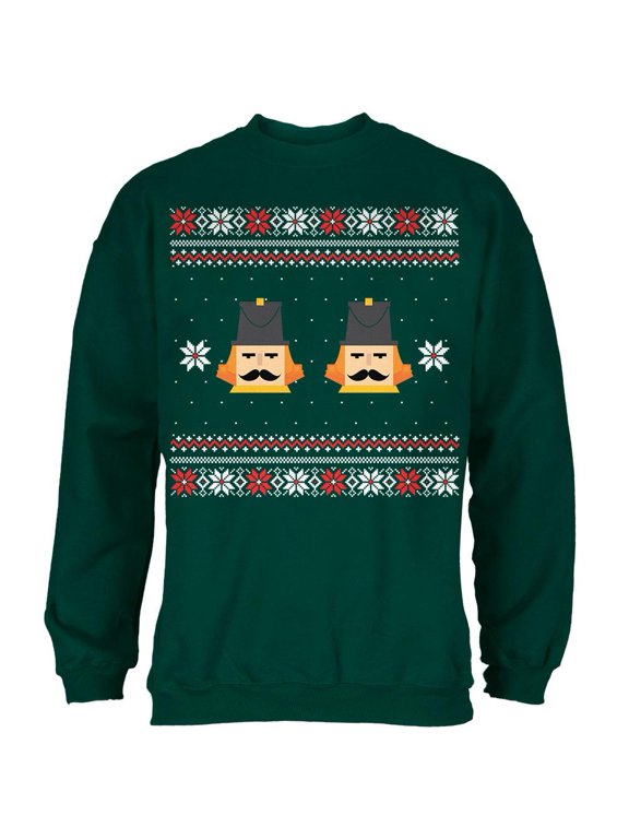 Nutcracker Full Color Ugly Christmas Sweater Dark Green Adult Sweatshirt - Medium