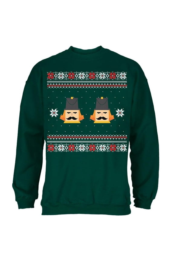 Nutcracker Full Color Ugly Christmas Sweater Dark Green Adult Sweatshirt - Medium