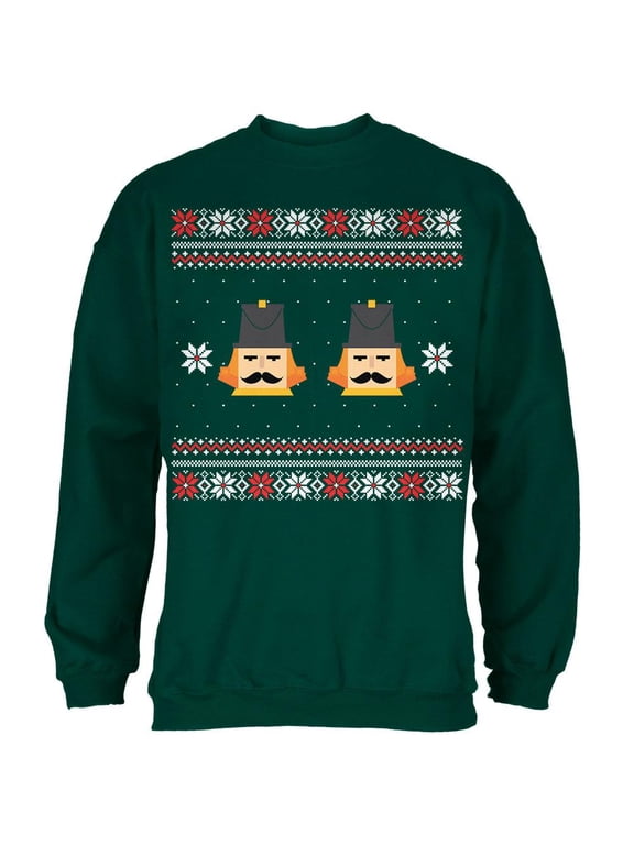 Nutcracker Full Color Ugly Christmas Sweater Dark Green Adult Sweatshirt - X-Large