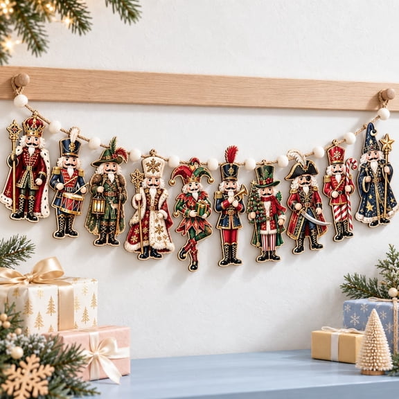 Nutcracker Garland Gothic Christmas Wooden Wall Decor Holiday