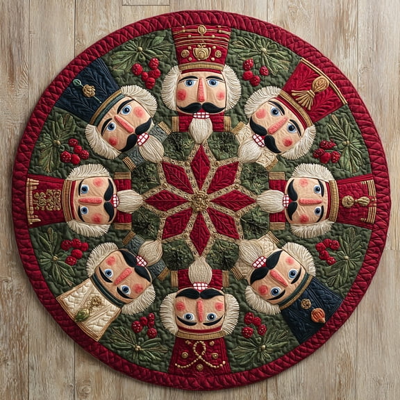 Nutcracker Guard Quilted Round Mat, 3D Optical Illusion Christmas Rug, Nutcracker Guard Floor Mat, Holiday Home Decor, Indoor Outdoor Area Rug
