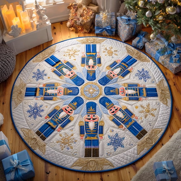 Nutcracker Guard Quilted Round Mat, 3D Optical Illusion Christmas Rug, Nutcracker Guard Floor Mat, Holiday Home Decor, Indoor Outdoor Area Rug