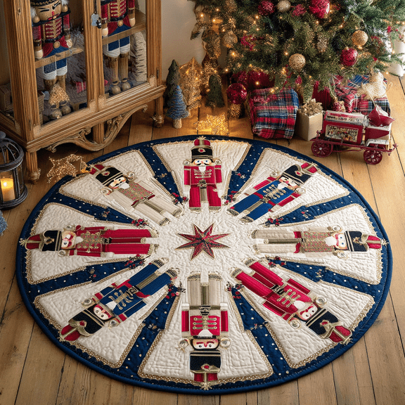 Nutcracker Guard Quilted Round Mat, 3D Optical Illusion Christmas Rug, Nutcracker Guard Floor Mat, Holiday Home Decor, Indoor Outdoor Area Rug