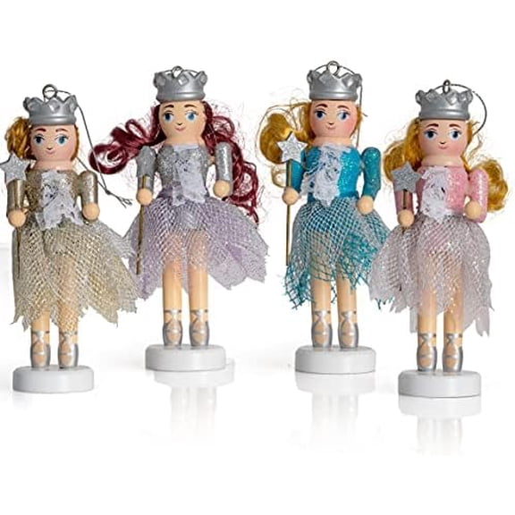 Nutcracker Hanging Ornament Figures  Fairy Ballet Girls Dancers Glittered Christmas Mini Wooden Small Ornaments Nutcrackers Xmas Tree Ornament Set  4 Pieces 5"$$Home Decor, Kitchen, & Other