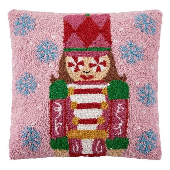 Nutcracker Hook Pillow 16 Inch - Multicolor Christmas Decorative Pillow - Festive Holiday Decor for Sofa, Chair, Bed - Plush Textured Accent Pillow