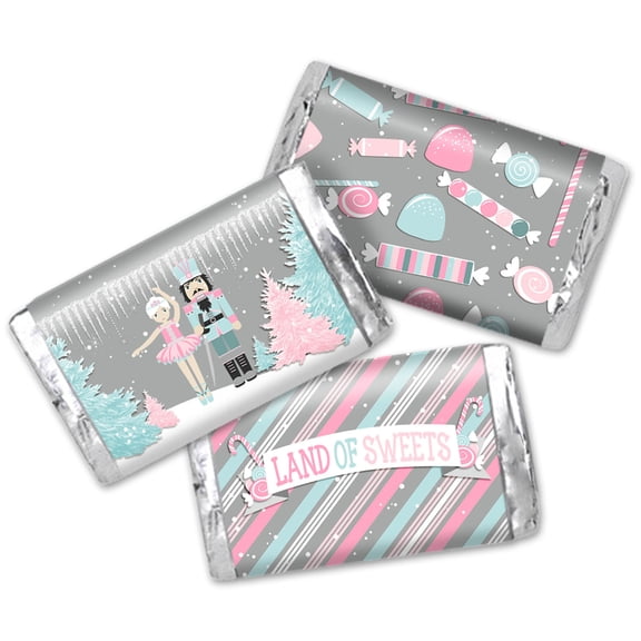 Nutcracker Land of Sweets Mini Candy Bar Wrapper Stickers, 45 Pack Party Favor Labels, Peel and Stick Full Coverage Design, Made in USA, Amanda Creation