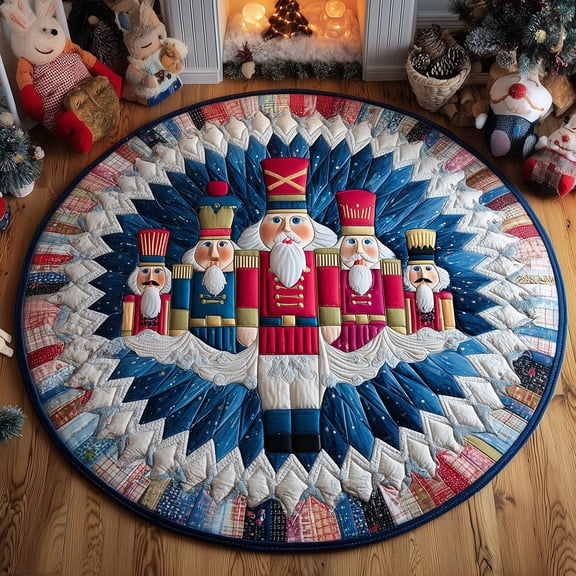 Nutcracker Magic Quilted Round Mat, 3D Optical Illusion Christmas Rug, Nutcracker Magic Floor Mat, Holiday Home Decor, Indoor Outdoor Area Rug
