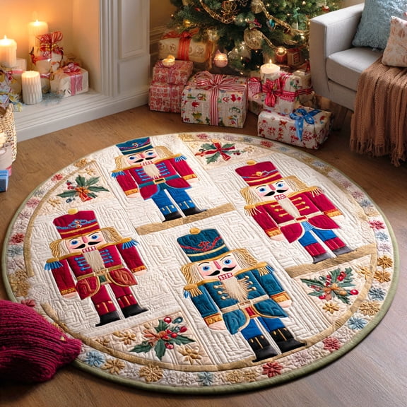 Nutcracker Magic Quilted Round Mat, 3D Optical Illusion Christmas Rug, Nutcracker Magic Floor Mat, Holiday Home Decor, Indoor Outdoor Area Rug
