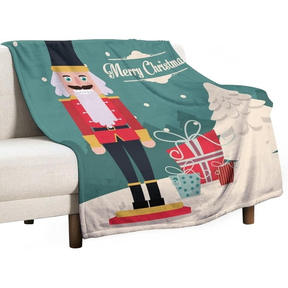 Nutcracker Merry Christmas Flannel Fleece Throw Blanket Cute Tree Gift 50x60 Inches Soft Blanket for Couch,Cozy,Warm,Lightweight