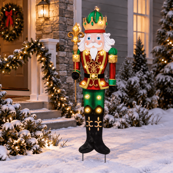 Nutcracker Metal Lighted Yard Stake 16.81in x 10.08in Outdoor Christmas Lawn Decoration