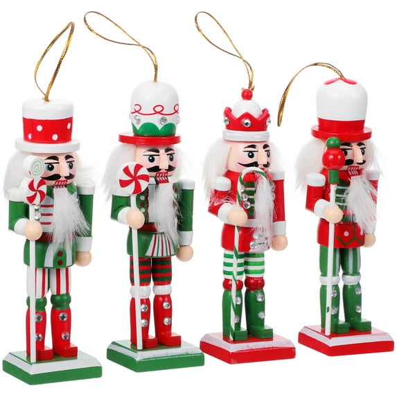 LEDMOMO Wood Nutcracker Ornaments, Assorted Color Hanging Christmas Decor for Festive Joy, 4Pcs