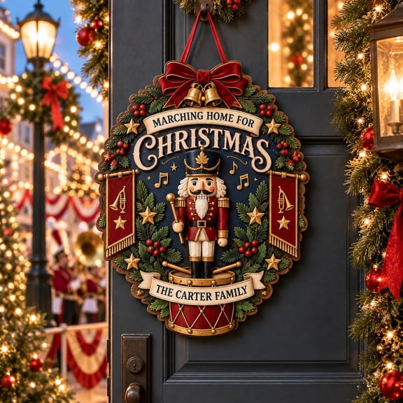 Nutcracker Parade Christmas Wooden Door Sign for Holiday Entryway Decor