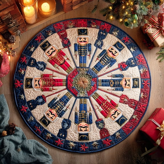 Nutcracker Parade Quilted Round Mat, 3D Optical Illusion Christmas Rug, Nutcracker Parade Floor Mat, Holiday Home Decor, Indoor Outdoor Area Rug