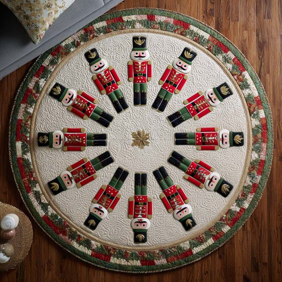 Nutcracker Parade Quilted Round Mat, Christmas Nutcracker Round Floor Mat, Holiday Theme Home Decor Rug, Quilted Area Carpet for Bedroom Living Room