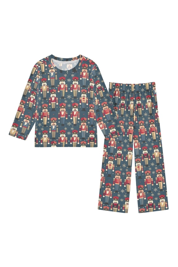 Nutcracker Pattern Cozy Soft Long Sleeves Top and Pants 2 Piece Cool Pjs Pajamas Set Sleepwear Size 3-11Y