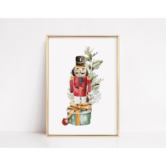 Nutcracker Print Traditional Christmas Wall Art Vintage Nutcracker Print Xmas Wall Decor Cute Christmas Kids Room Decor, Unframed Poster Size 12x18