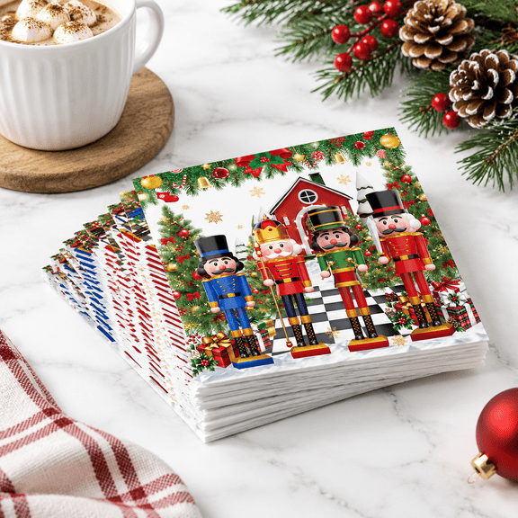 Nutcracker Printed Disposable Christmas Paper Napkins for Holiday Party Table Decor