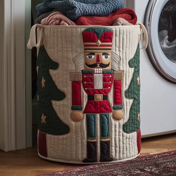 Nutcracker Quilted Laundry Basket, with Handles, Foldable Clothes Hamper for Bedroom Storage