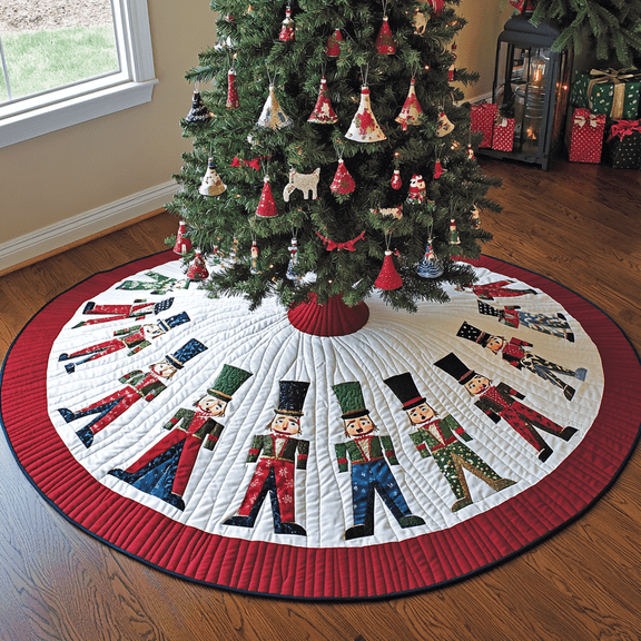 Nutcracker Quilted Tree Skirt, Christmas Tree Skirt, Holiday Tree Skirt, Christmas Tree Collar Cover, Christmas Gift BTO0084