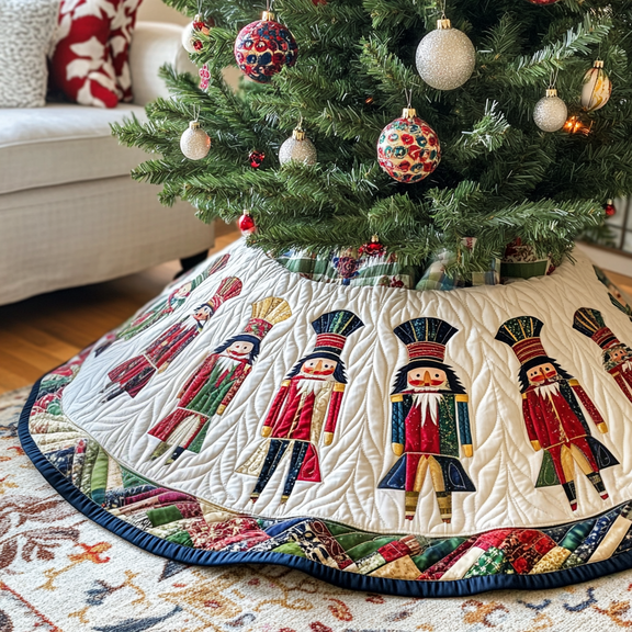 Nutcracker Quilted Tree Skirt, Christmas Tree Skirt, Holiday Tree Skirt, Christmas Tree Collar Cover, Christmas Gift BTO070920260061