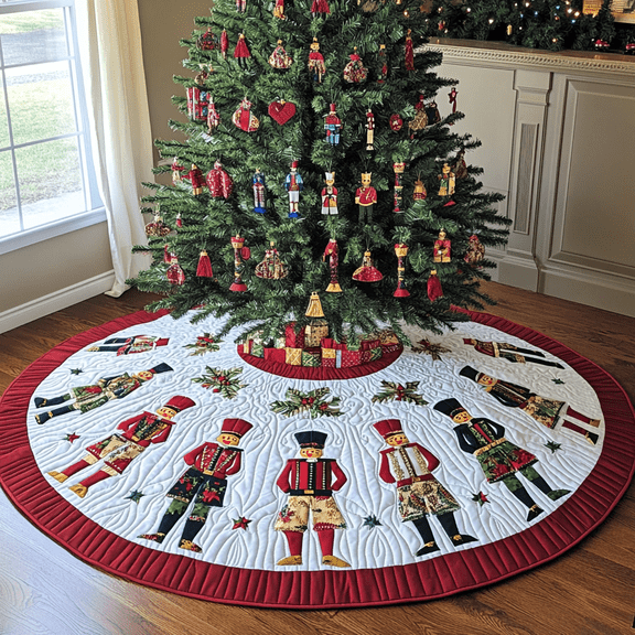 Nutcracker Quilted Tree Skirt, Christmas Tree Skirt, Holiday Tree Skirt, Christmas Tree Collar Cover, Christmas Gift BTO0986