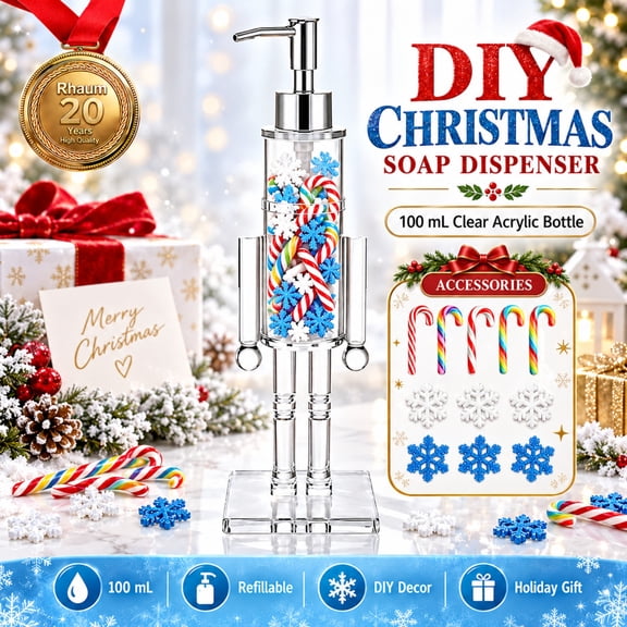 Nutcracker Soap Dispenser Clear Acrylic Bottle, Christmas Soap Dispenser, 100 ml
