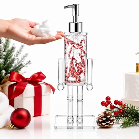 Nutcracker Soap Dispenser Clear, Acrylic Christmas Pump Bottle,1 PC Refillable 90ml Nutcracker Bottle for Hand Soap, Lotion Or Dish Soap, Festive Decor for Bathroom and Kitchen Counter