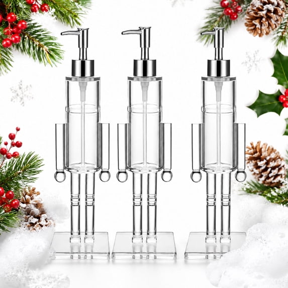 Nutcracker Soap Dispenser Clear, Acrylic Christmas Soap Dispenser, Refillable Christmas Hand Soaps Bottle(3pcs)