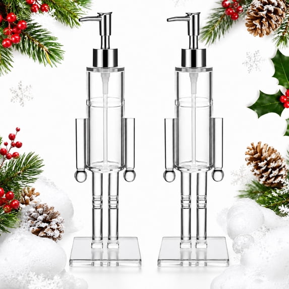Nutcracker Soap Dispenser Clear, Acrylic Christmas Soap Dispenser, Refillable Christmas Hand Soaps Bottle