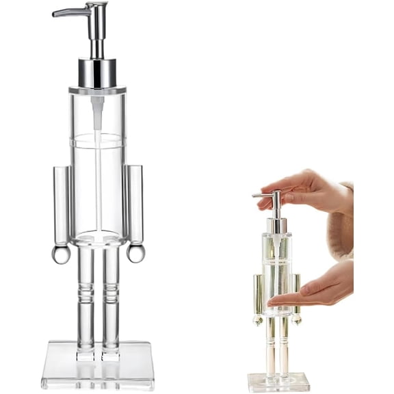 Nutcracker Soap Dispenser Clear, Acrylic Nutcracker Hand Sanitizer Bottle, Reusable Lotion Pump Holder for Kitchen, Bathroom, Home