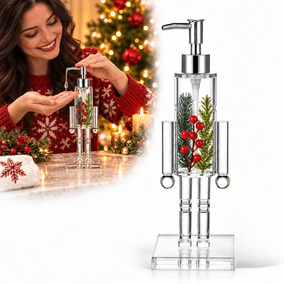 Nutcracker Soap Dispenser Clear Christmas Pump Bottle with Funnel Berries 1 PC