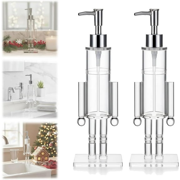 Nutcracker Soap Dispenser,Clear Nutcracker Soap Dispenser,Acrylic Clear Hand Soap Dispenser,Liquid Hand So-ap Christmas Pump Bottle,Refillable Christmas Home Decor Hand Sanitizer Bottle