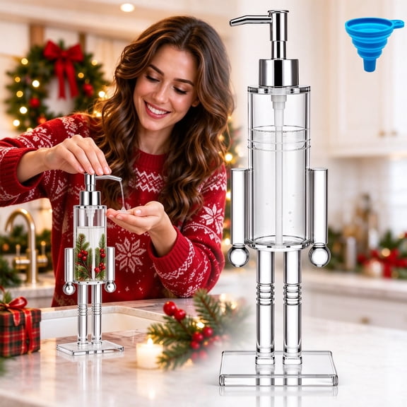 Nutcracker Soap Dispenser, Clear Refillable Christmas Pump Bottle