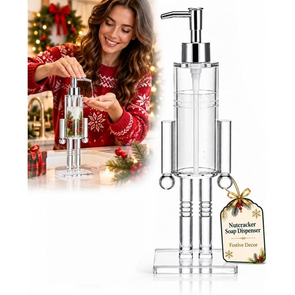 Nutcracker Soap Dispenser, Clear Refillable Christmas Pump Bottle