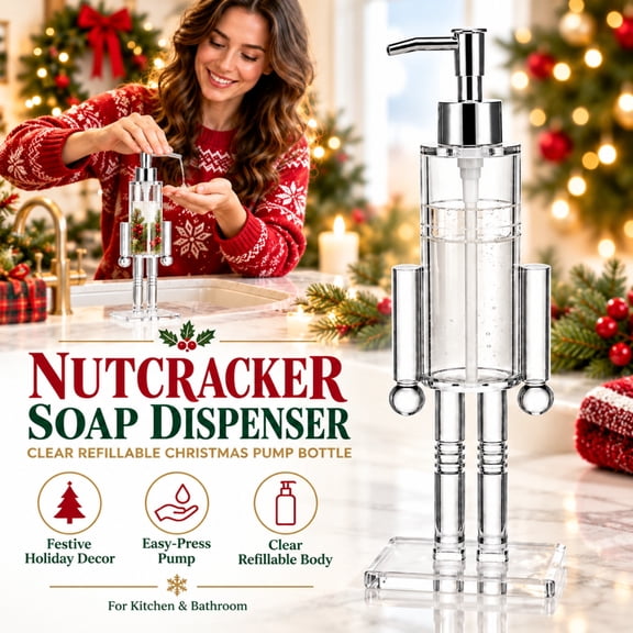 Nutcracker Soap Dispenser Clear Refillable Christmas Soap Dispenser Pump Bottle for Hand Soap Kitchen Bathroom