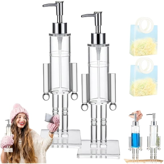 Nutcracker Soap Dispenser, Decorative Refillable Christmas Hand Soap Bottle, Transparent Acrylic Festive Wash Liquid Lotion Pump for Holiday Bathroom & Home Kitchen Accessories Decor Gifts,2pcs