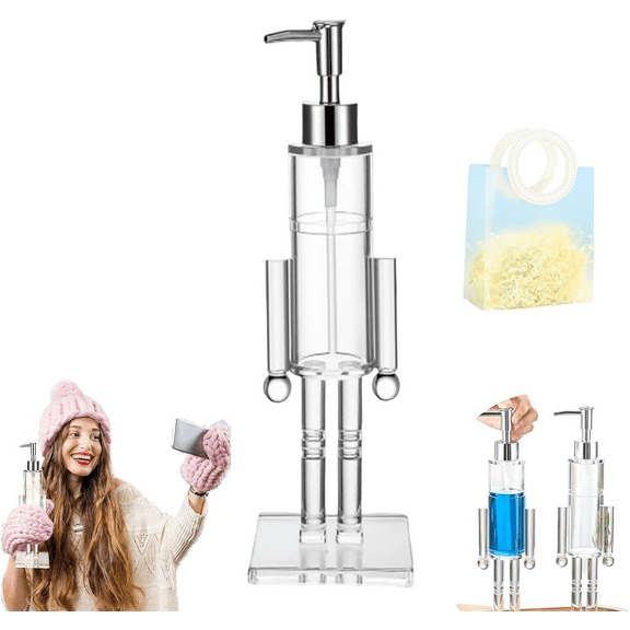Nutcracker Soap Dispenser, Decorative Refillable Christmas Hand Soap Bottle, Transparent Acrylic Festive Wash Liquid Lotion Pump for Holiday Bathroom & Home Kitchen Accessories Decor Gifts (1pc)