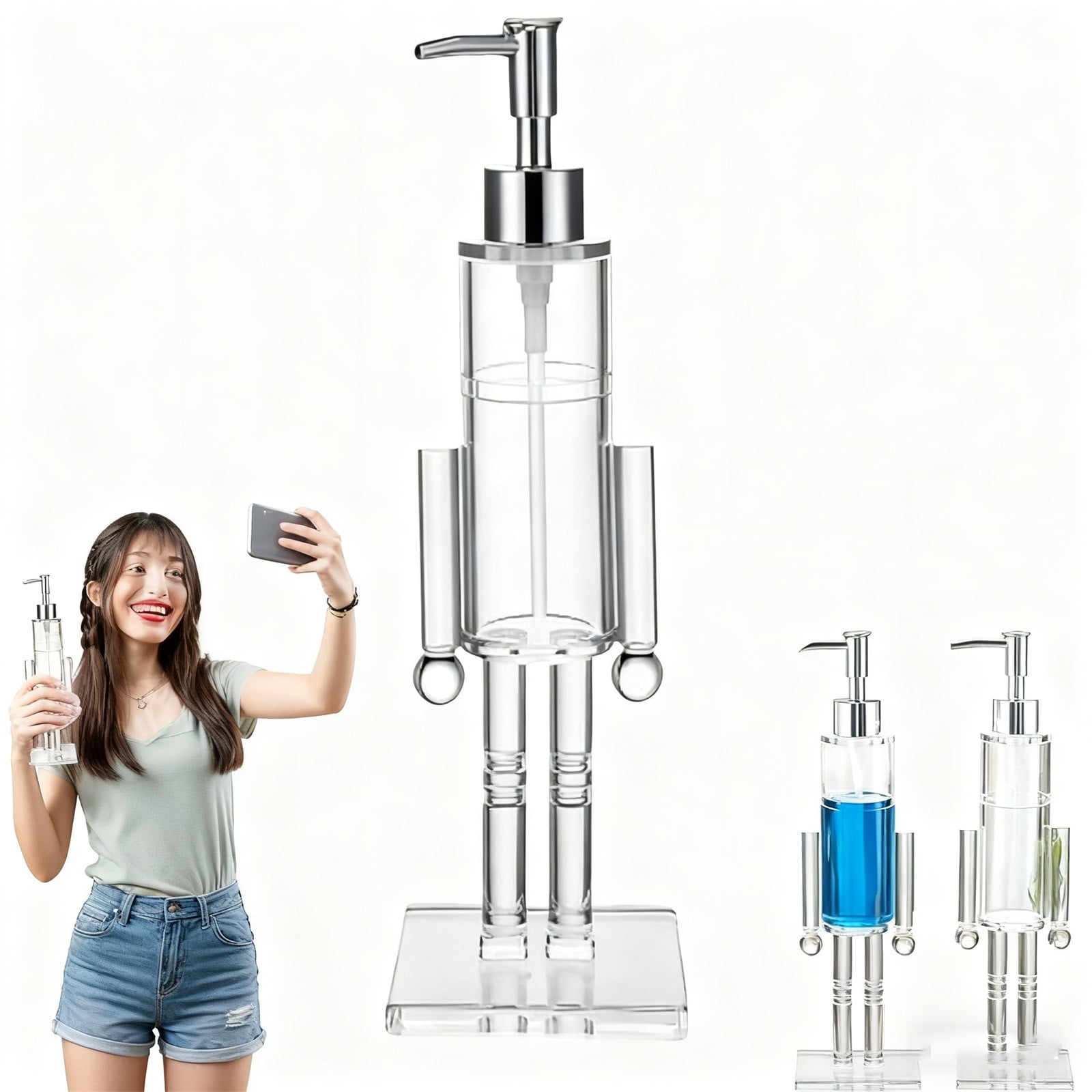 Nutcracker Soap Dispenser, Decorative Refillable Christmas Hand Soap Bottle, Transparent Acrylic Festive Wash Liquid Lotion Pump for Holiday Bathroom & Home Kitchen Accessories Decor Gifts 1PC