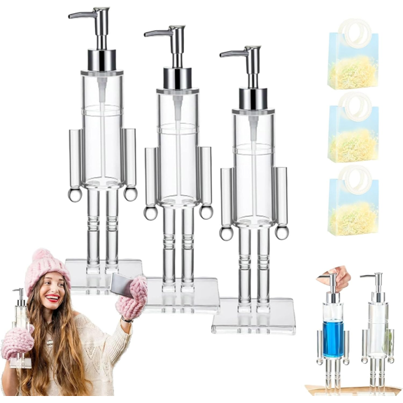 Nutcracker Soap Dispenser, Decorative Refillable Christmas Hand Soap Bottle, Transparent Acrylic Festive Wash Liquid Lotion Pump for Holiday Bathroom & Home Kitchen Accessories Decor Gifts (3pc)