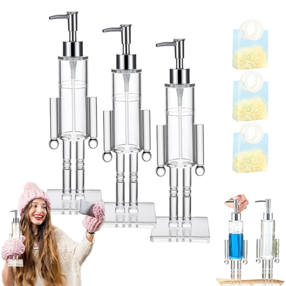 Nutcracker Soap Dispenser, Decorative Refillable Christmas Hand Soap Bottle, Transparent Acrylic Festive Wash Liquid Lotion Pump for Holiday Bathroom & Home Kitchen Accessories Decor Gifts 3PC