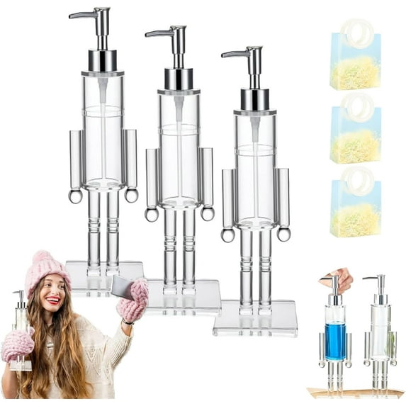 Nutcracker Soap Dispenser, Decorative Refillable Christmas Hand Soap Bottle, Transparent Acrylic Festive Wash Liquid Lotion Pump for Holiday Bathroom & Home Kitchen Accessories Decor Gifts(3PC)