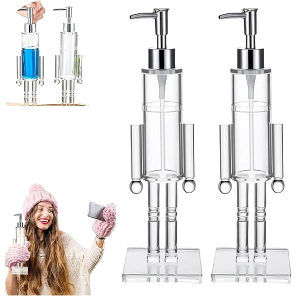 Nutcracker Soap Dispenser, Refillable Liquid Soap Bottle for Holiday Bathroom & Kitchen Decor for Christmas, Festive Hand Wash Dispenser Decorative with Acrylic Design (2)