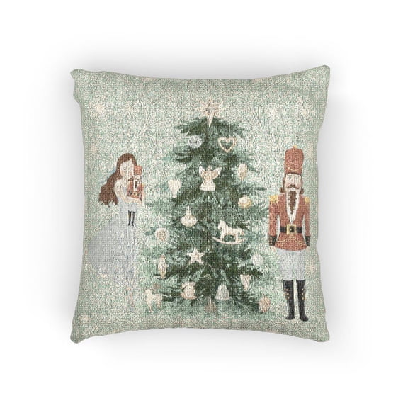 Nutcracker Soldier, Ballerina and Christmas Tree Mint Green Decorative Woven Pillow
