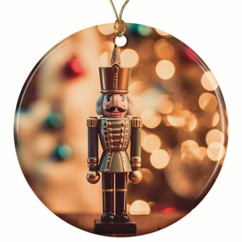 Nutcracker Soldier with Glowing Christmas Lights Christmas Ornament - Festive Holiday Decor - 2.8" Round - Gold String Included - UV Printed Design - Choose from Over 140 Designs - BMCO0463