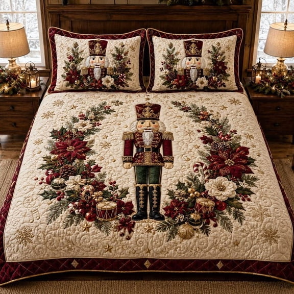 Nutcracker Soldier Quilt Bedding Set, Christmas Holiday Bedspread