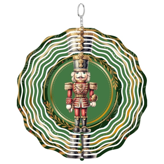 Nutcracker Soldier Toy 3D Wind Spinner Kinetic Metal Hanging Classic Christmas Decor Round