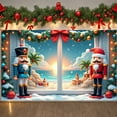 thumbnail image 1 of Nutcracker Soldiers Christmas Banner Palm Trees Beach Christmas Backdrop Snow Flakes Festive Lights Winter Holiday Background for Christmas Party Home Decoration Photo Prop, 1 of 9