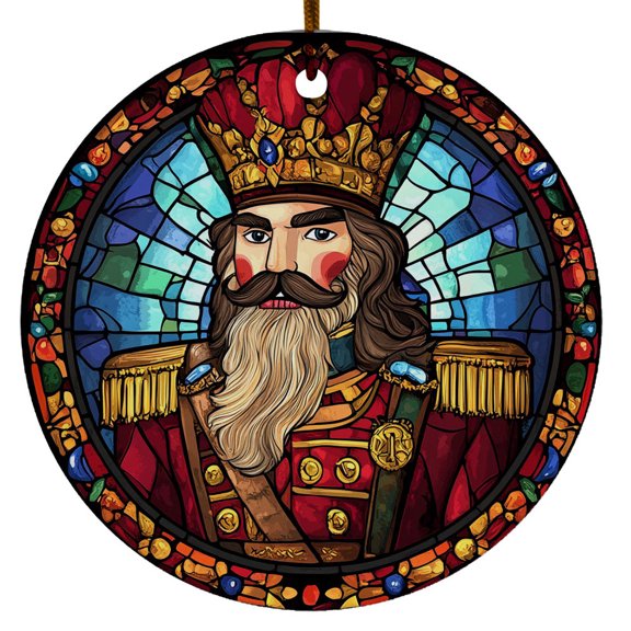 Nutcracker With Stained Glass Design Ornament Xmas 2025, Christmas Ceramic Ornament for Christmas Tree Decoration, Nutcracker Ornament for Christmas Home Decors