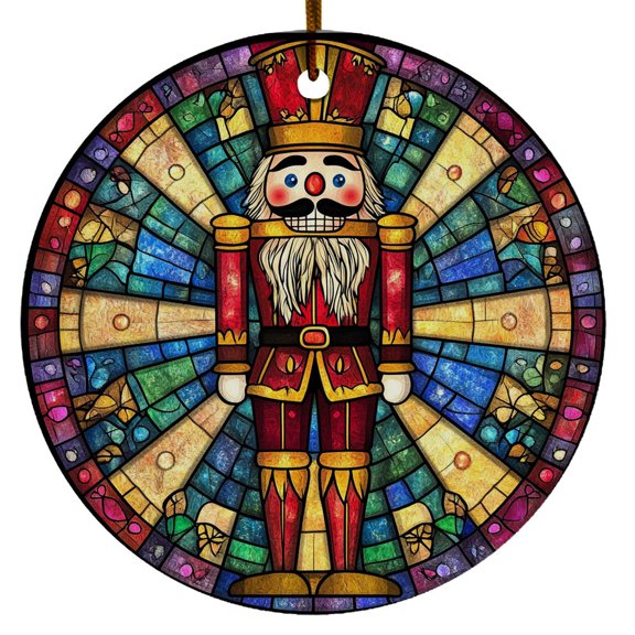 Nutcracker With Stained Glass Design Ornament Xmas 2025, Christmas Ceramic Ornament for Christmas Tree Decoration, Nutcracker Ornament for Christmas Home Decors